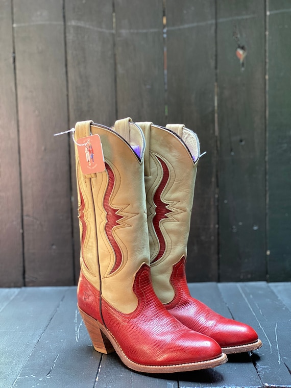  GJHYJK Women's Western Cowboy Boot High Heel Vintage Boots  Knight Boots Retro Chelsea Boots,Red-35 : Everything Else