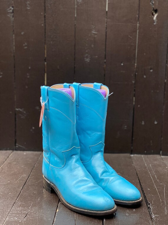 Womens Us 8B Justin Boots 1980s Cowboy Boots Blue Cowgirl Boots Roper Boots Round Toe Boots Vintage Western Wear FREE USA SHIPPING Etsy UK