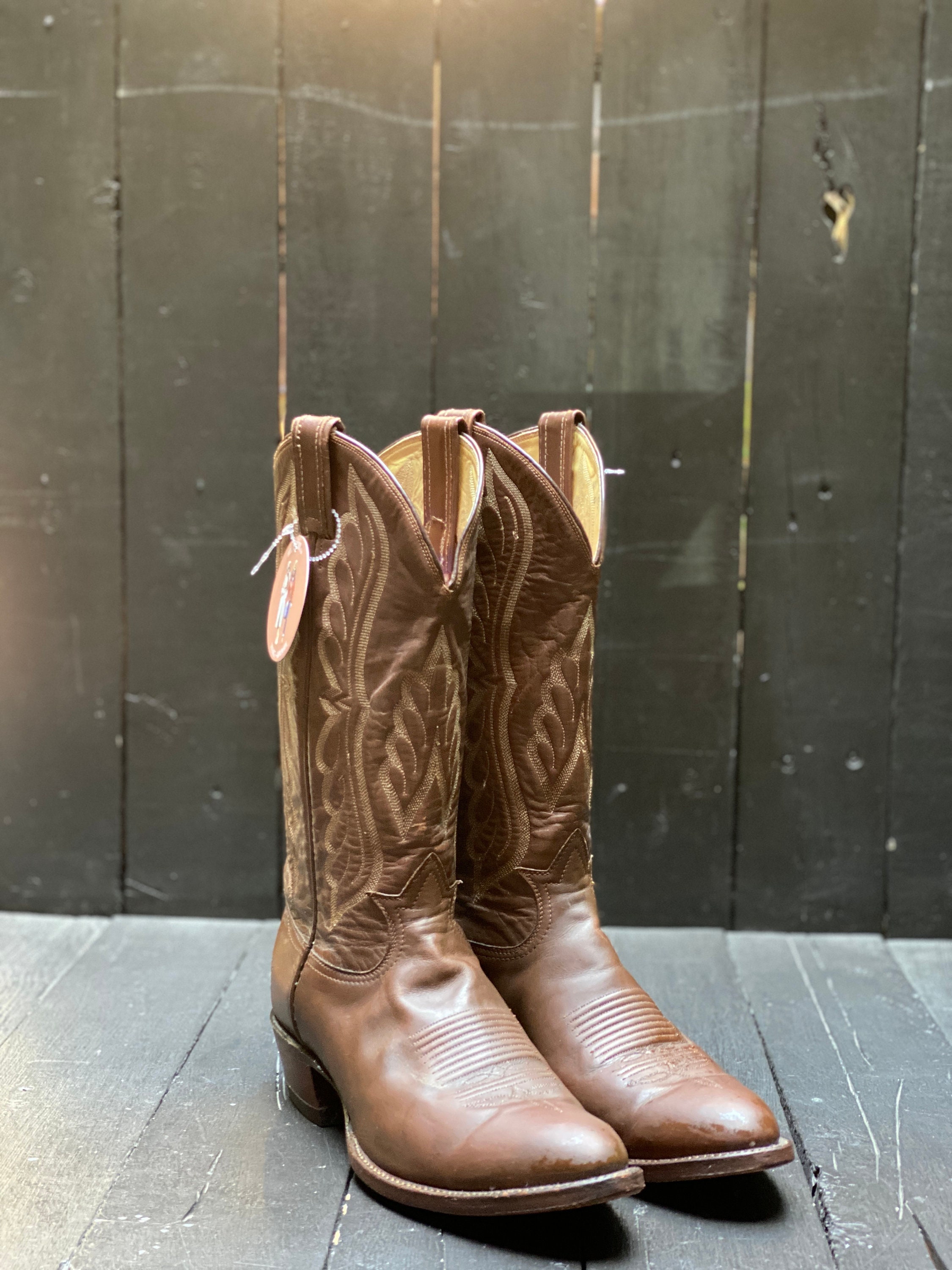 Mens Us 9 Tony Lama Boots Brown Cowboy Boots Round Toe