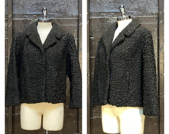 Size Small, persian lamb coat, custom wool coat, 1950s wool coat, silk lining, FREE USA SHIPPING