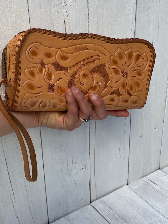 1950s, Tooled leather clutch, western clutch, FREE