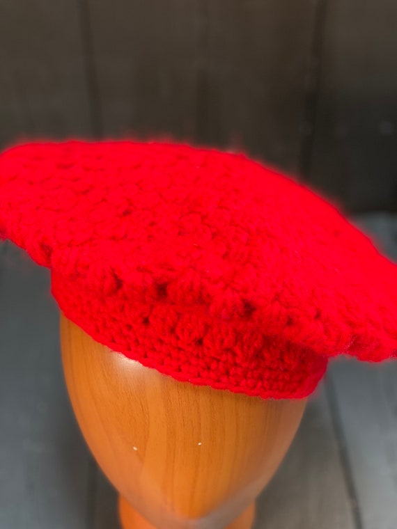 Size small, hand crochet beret, red beret, vintag… - image 6