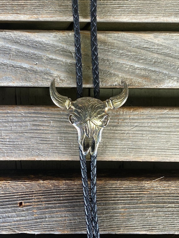 longhorn bull bolo tie, skull bolo tie, biker bolo