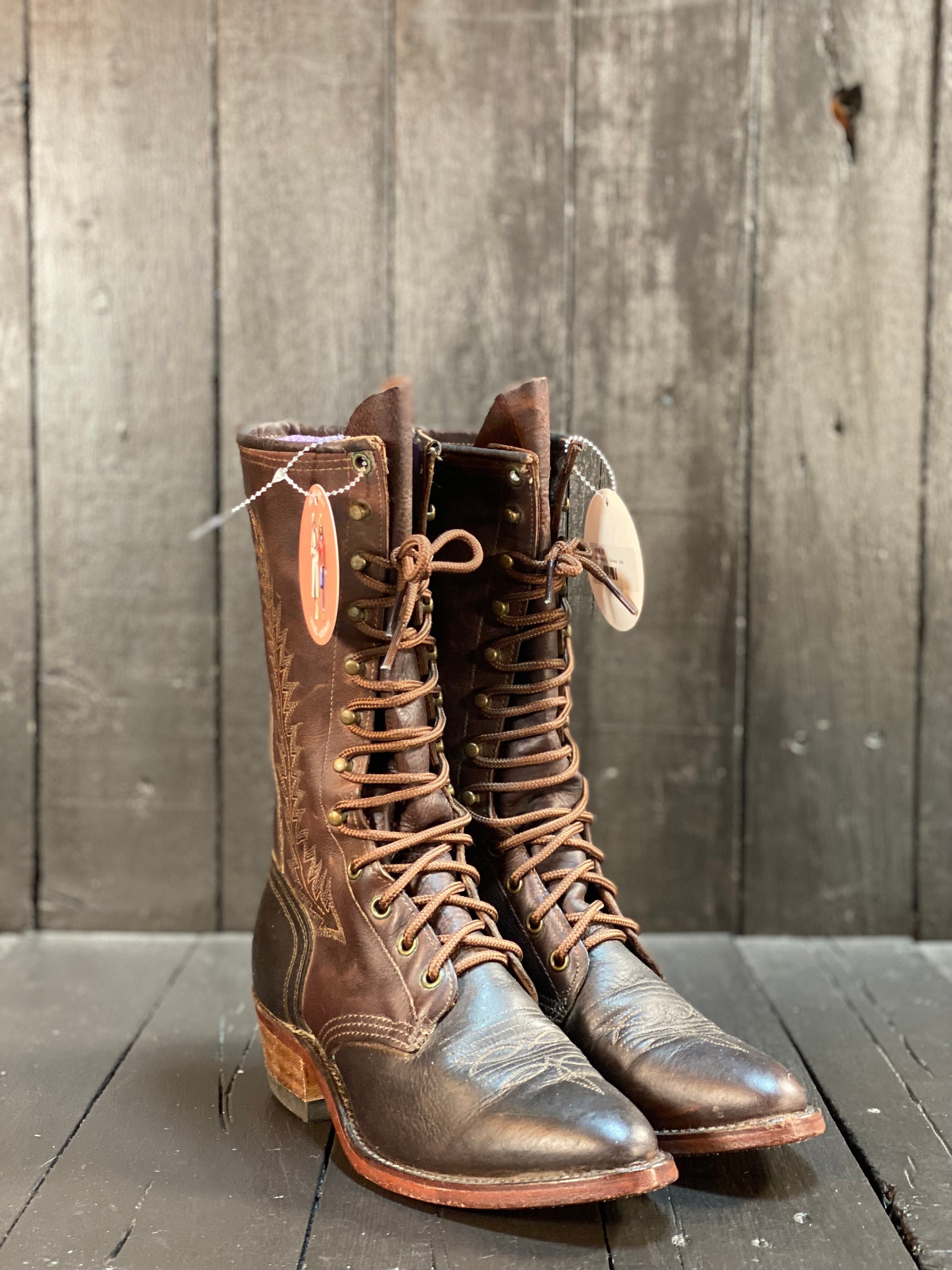 Abilene Ladies Vintage Lace Up Boot - Brown - Ladies' Western Boots