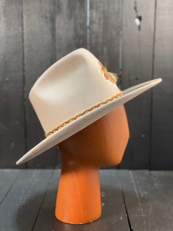 Size medium, felted wool hat, white cowboy hat, w… - image 6