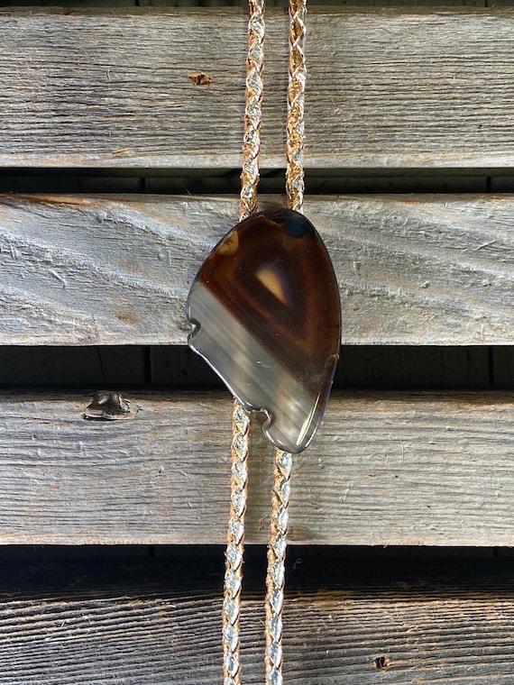 bolo tie necklace, polished stone bolo tie, wester