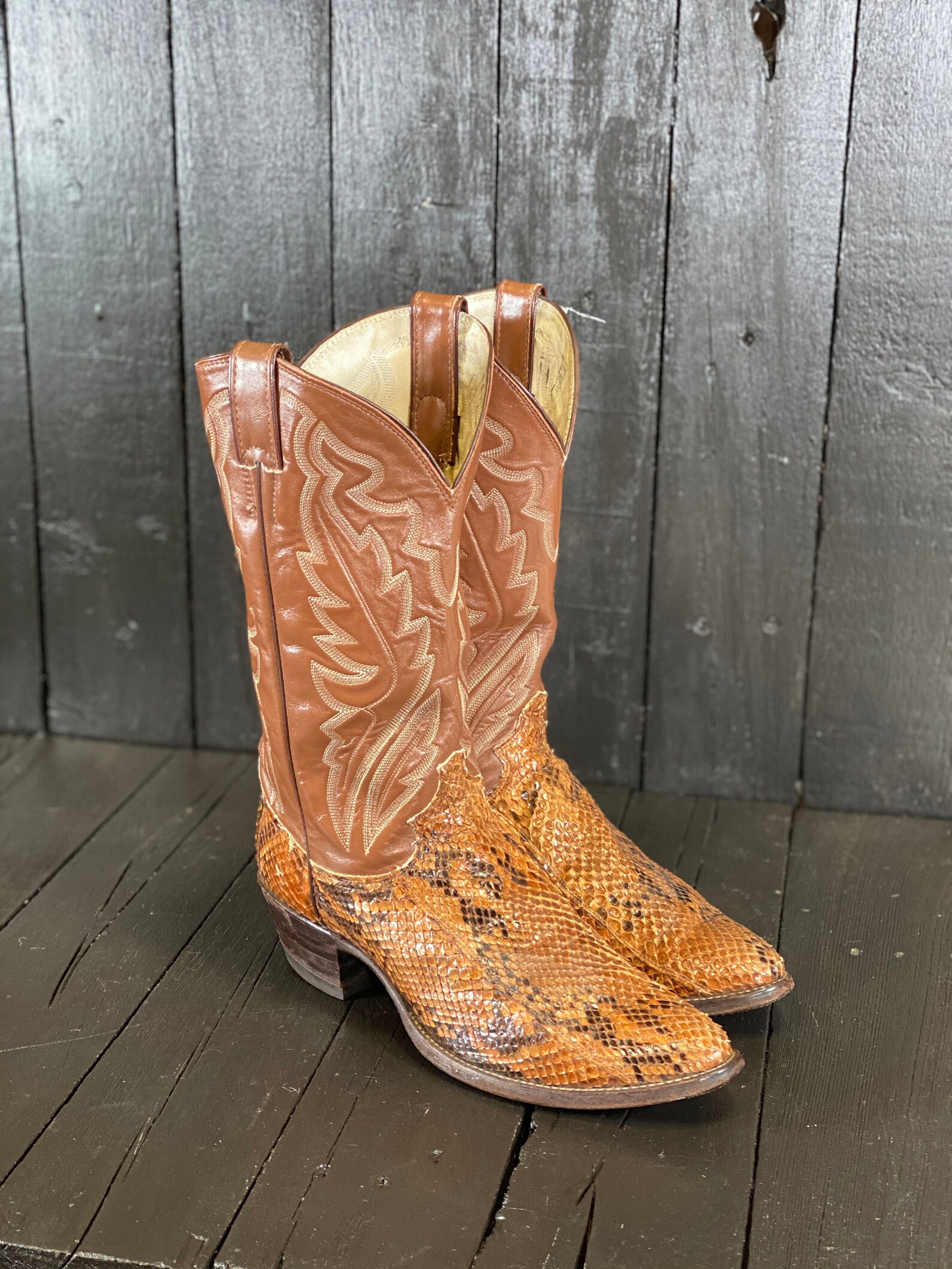 Size 10D Snake Skin Boots Mens Western Wear Pointed Toe Etsy