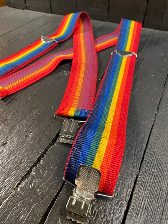 rainbow suspenders, cotton suspenders, mens garte… - image 1