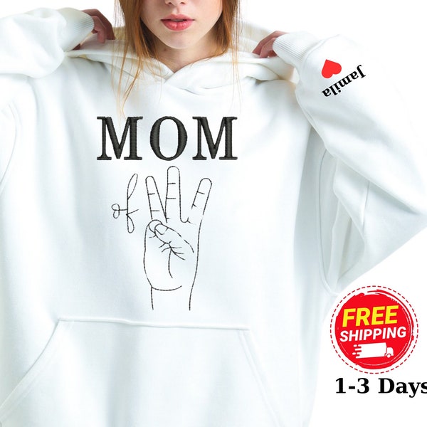 Bestickte Personalisiertes Mama-Sweatshirt mit Namen des Kindes auf dem Ärmel,Geschenk zum Muttertagsgeschenk,Oversize  Hoodie,Tshirt