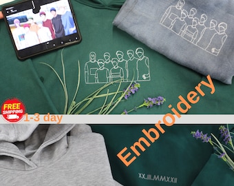 Embroidered Personalized hoodie -sweatshirt,-Tshirt Line Art Photo | Birthday gift | Anniversary, Father&#39;s Day gift, Gift for wife