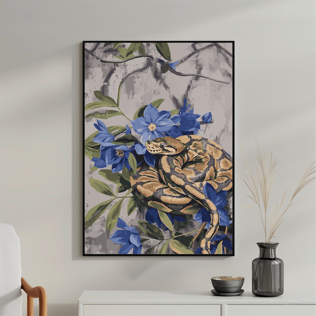 Ball Python and Delphinium Poster, Ball Python and Flowers Art, Snake ...