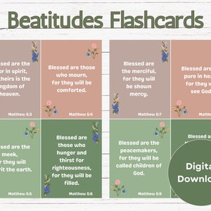 Engaging Kids Bible Memory Verse Flashcards - Printable Beatitudes Set, Religious Learning, Educational Activity
