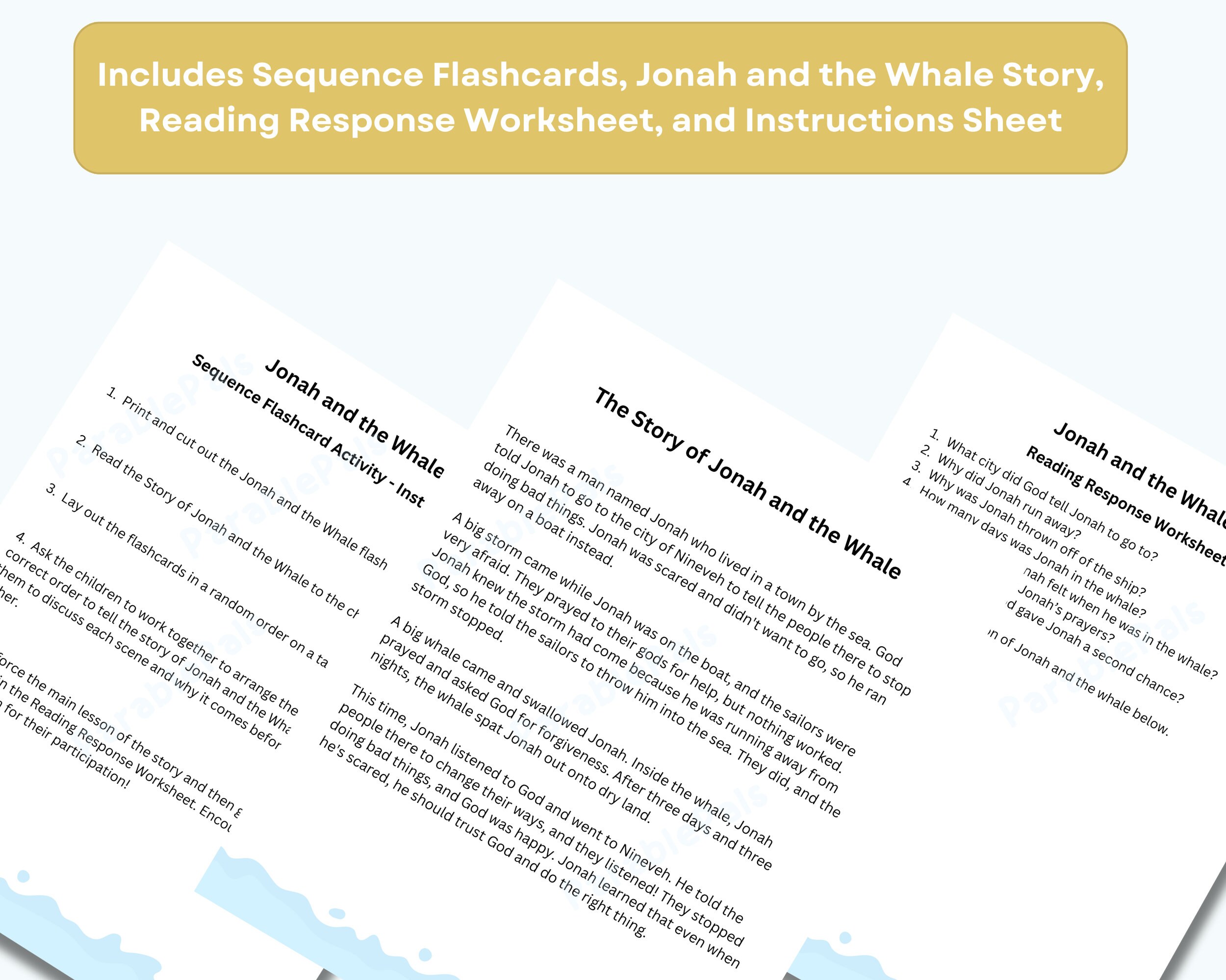 Kids Bible Flashcards Activity, Jonah and the Whale Story Characters ...