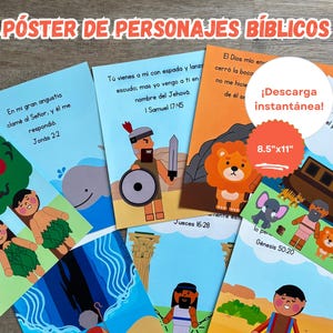 Póster de personajes bíblicos para niños, decoración de pared en español, escritura imprimible en español, para niños pequeños, preescolar, bebé, iglesia, escuela dominical, versículo para educación en casa