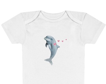 Love Frequency Dolphin Onesie Short Sleeve Onesie®  Trendy Mama Gifts Heart Aesthetic Baby Clothes