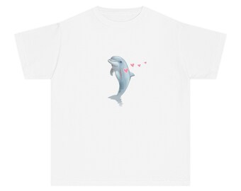 T-shirts doux avec des dauphins T-shirts pour jeunes Echolocation Amour Langue Cœurs Esthétique Petit Dauphin Graphique T-shirts Bébé