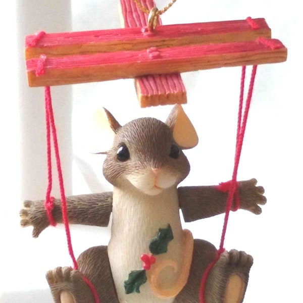Charming Tails Ornament "Mackenzie Marionette" by Dean Griff,  Christmas Moveable String Puppet (Mouse) NIB Vintage [Retired]