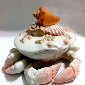 Crab Butter or Condiment Bowl and Spoon from Fitz & Floyd Seascape Collection--Seashells, Marine Life, Handcrafted, Vintage NEW Discontinued