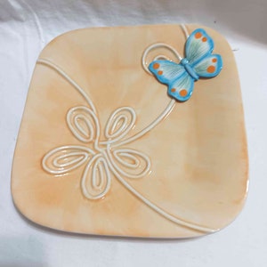Butterfly Canape Plate from Fitz & Floyd Living Color Collection, Hand-crafted -- Butterfly, Flower, Nature, Vintage NIB Discontinued