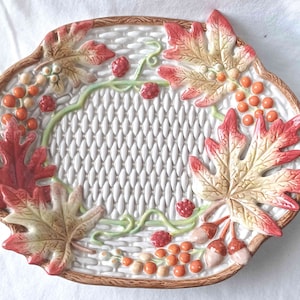 Fall Leaves & Berries Canape Plate by Fitz and Floyd for Autumn Fields Collection, Vintage NEW in Box Discontinued