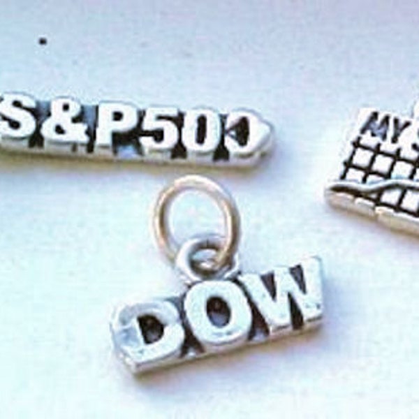 Finance Stock Market Charms, Sterling Silver, Money Bag, Dollar Sign, NYSE, DOW, Stock Chart, NASDAQ, S&P500, Buy Sell  --Your Choice