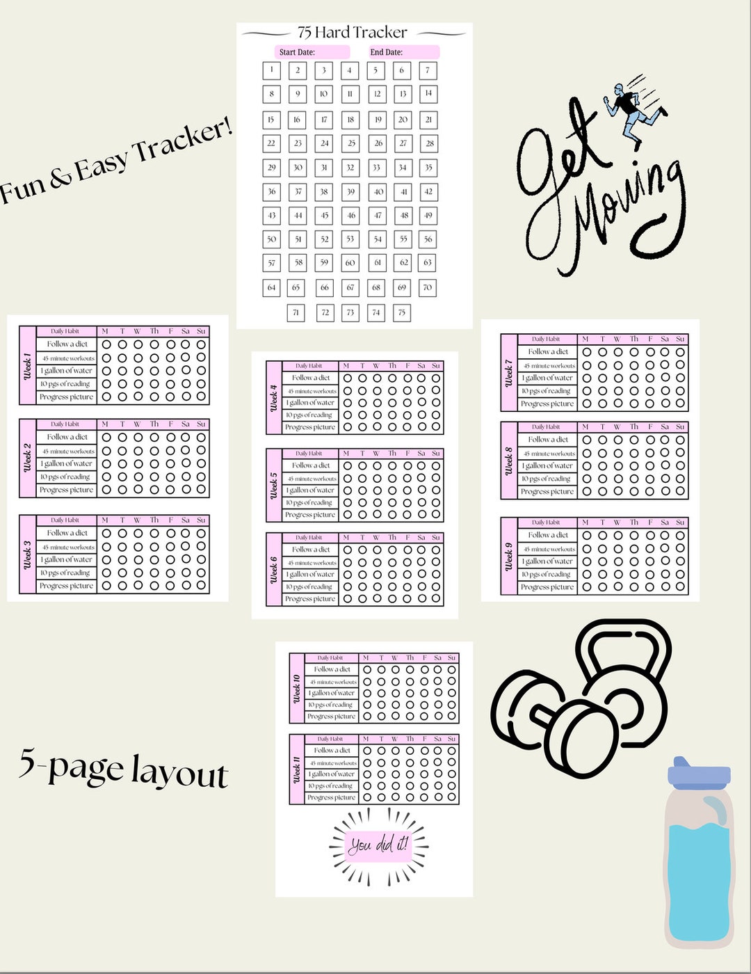 75 Hard Challenge Tracker Printable Etsy