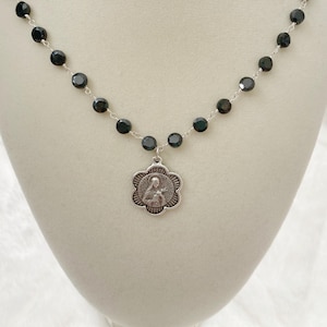 Silver Plated St. Therese of Lisieux Necklace, Little Flower Necklace, Silver Saint Necklace with Gemstones, trendy Catholic Jewelry