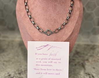 Mustard Seed Cross Necklace, Pewter Christian Jewelry, Faith Gift