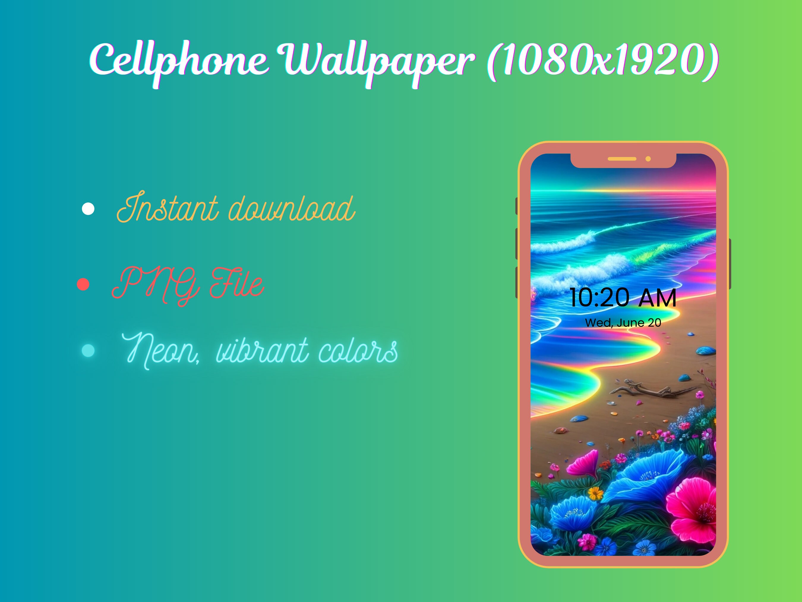 Colorful Neon Beach Wallpaper, Digital Download (1080x1920p) - Etsy