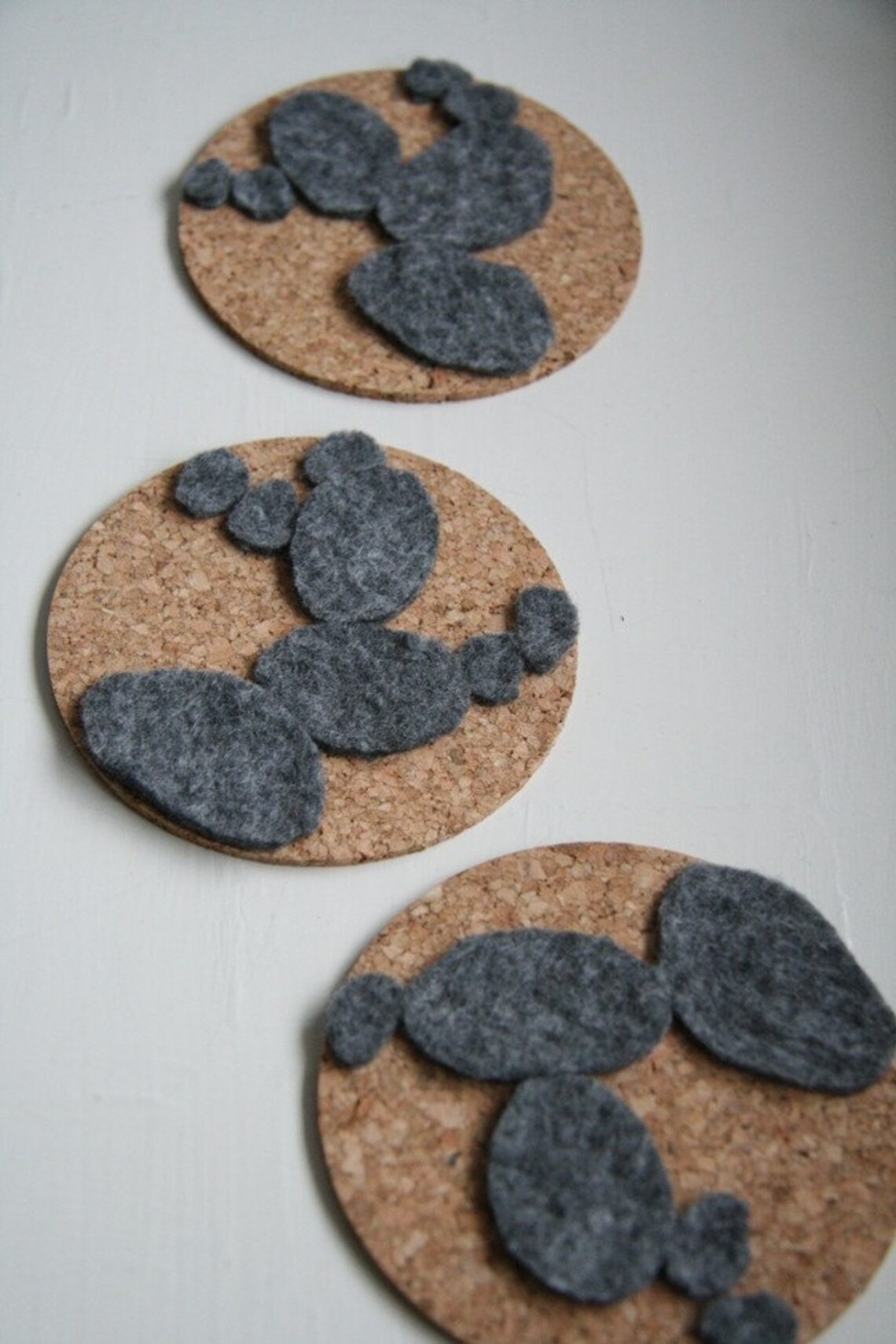 3 Cork and Felt Coasters Etsy