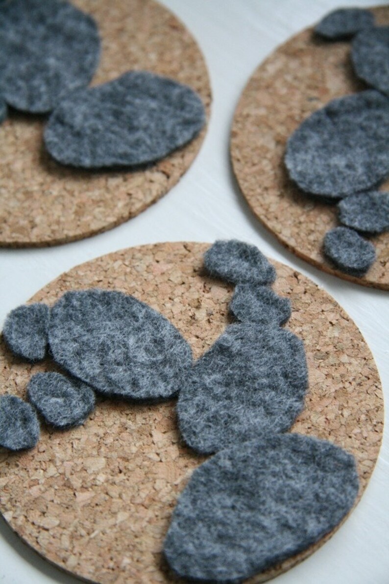 3 Cork and Felt Coasters Etsy