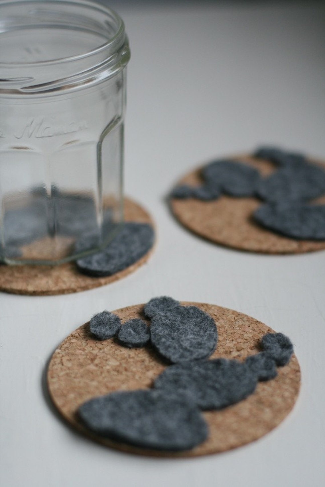 3 Cork and Felt Coasters Etsy
