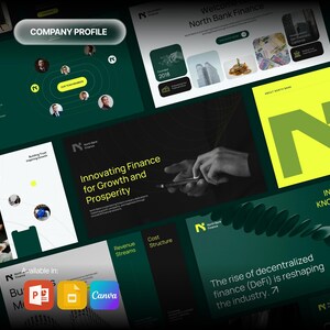 NorthBank – Präsentationsvorlage für Fintech-Unternehmen und Geschäftspräsentationen – PowerPoint, Canva, Google Slides (28 Folien)