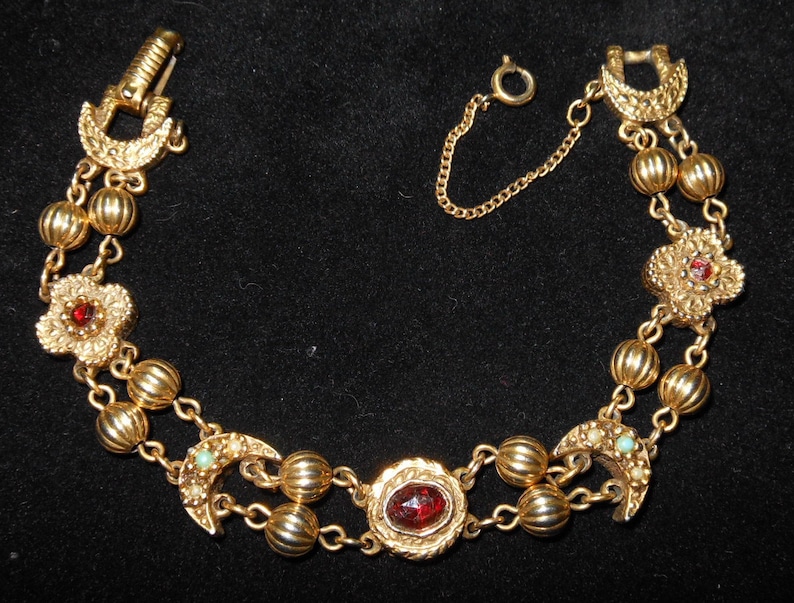 Vintage Costume Jewelry Bracelet Rhinestones N Beads Etsy