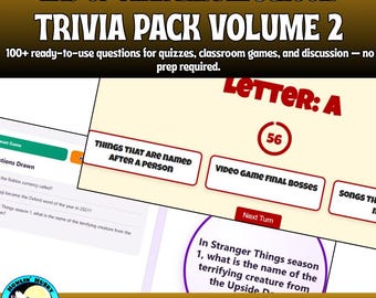 Middle School End of the Year Trivia Pack Vol 2 | Digital Review Games & Questions | Worksheet