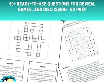 Poesie Literarisches Geräte Paket | Digitales Spiel, Mehrfachauswahl, Diskussion gr. 5- 7