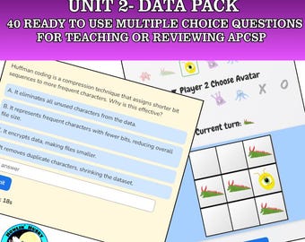 APCSP Review Multiple Choice Questions Unit 2 Data Pack | Digital Games & Questions | Worksheet