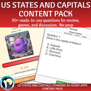 US States and Capitals Activities | Digital Review Games & Questions | Worksheet