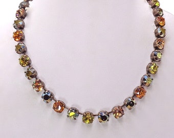 SWEET NOVEMBER Swarovski crystal 8mm fancy stone tennis style choker necklace,lovely lime and golden shades