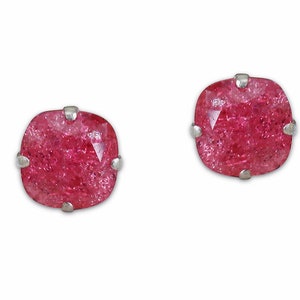 Ohrstecker aus echtem Kristall, 10 mm, quadratisch, ausgefallener Stein, Rose Ice, versilbert