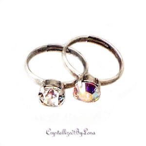 Swarovski  crystal 8mm single stone rings clear crystal and clear crystalAB,antique silver setting