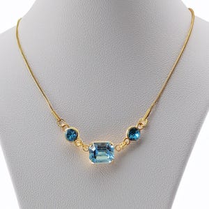 Swarovski crystal  aquamarine octagon fancy stone pendant necklace