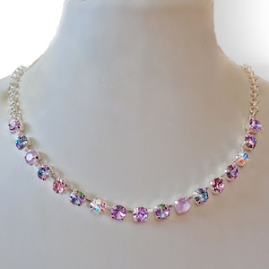 Swarovski  crystal necklace sparkling vitrail light and lilac  tones,bright silver plated