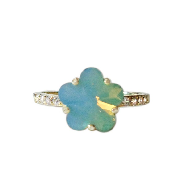 Délicat cristal Swarovski pacific opal mini fleur fantaisie bague en pierre or 24 carats plaqué sur argent sterling