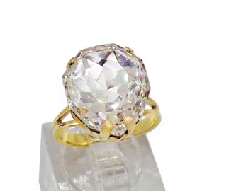 Swarovski Crystal 14mm majestic fancy stone ring Clear crystal,yellow gold plated