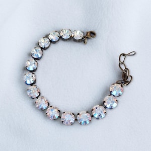 Swarovski crystal 8mm fancy stone tennis style bracelet ,crystal moonlight,antique brass plated