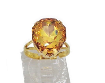 Swarovski Crystal 14mm majestic fancy stone ring golden topaz,yellow gold plated