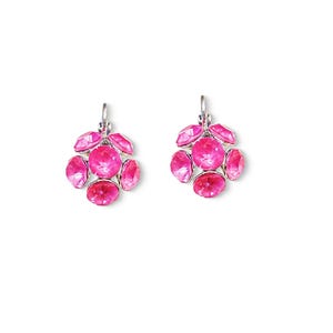 Austrian crystal electric pink ignite round stone earrings,rhodium silver,light weight