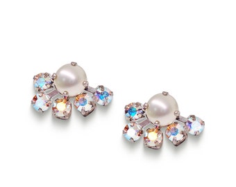 Swarovski crystal fancy stone stud  earrings white and clear crystalAB ,inspired by KONPLOTT