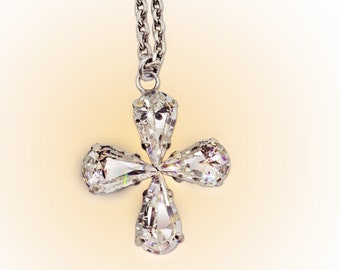 Swarovski crystal  pear fancy stone cross pendant ,clear crystal,antique silver plated